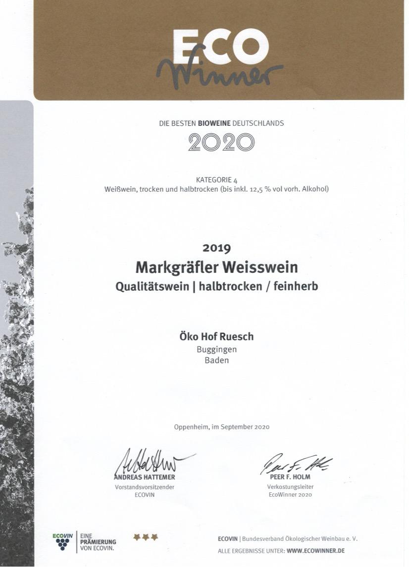 weingut ruesch urkunde ecowinner 2020